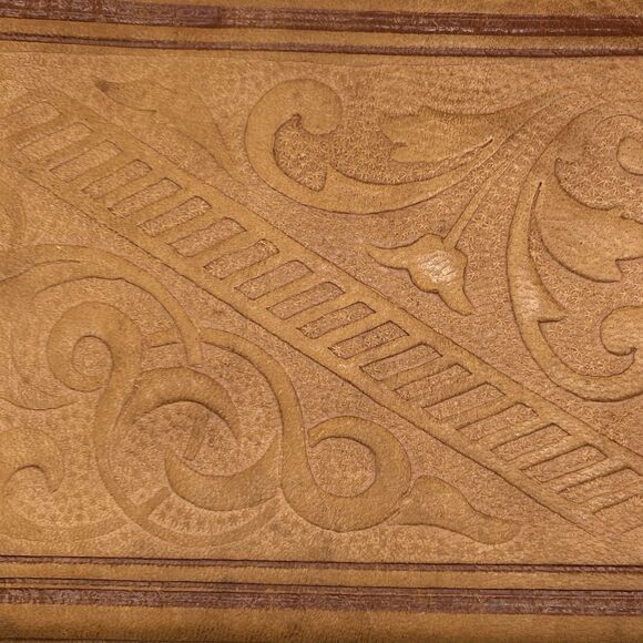 Morrocan Hand Tooled Leather Wallet 6.5x 4.25 Tan Brown - Picture 4 of 11